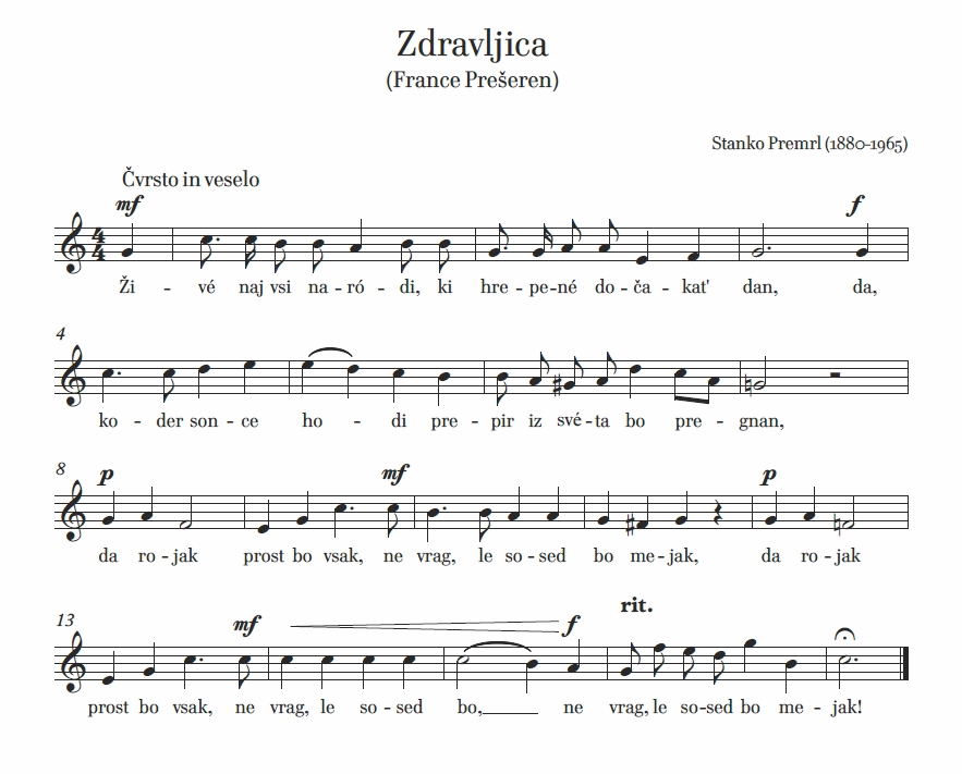 Zapis himne Slovenije. Matija Krečič, 2020.