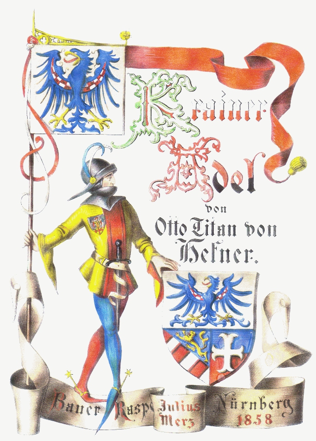 Grb Kranjske, Goriške in Gradiške iz Dr. Otto Titan von Hefner, J. Siebmacher's grosses und allgemeines Wappenbuch - Der Adel des Herzogthums Krain und der Grafschaften Görz und Gradiska, Nürnberg, 1858.